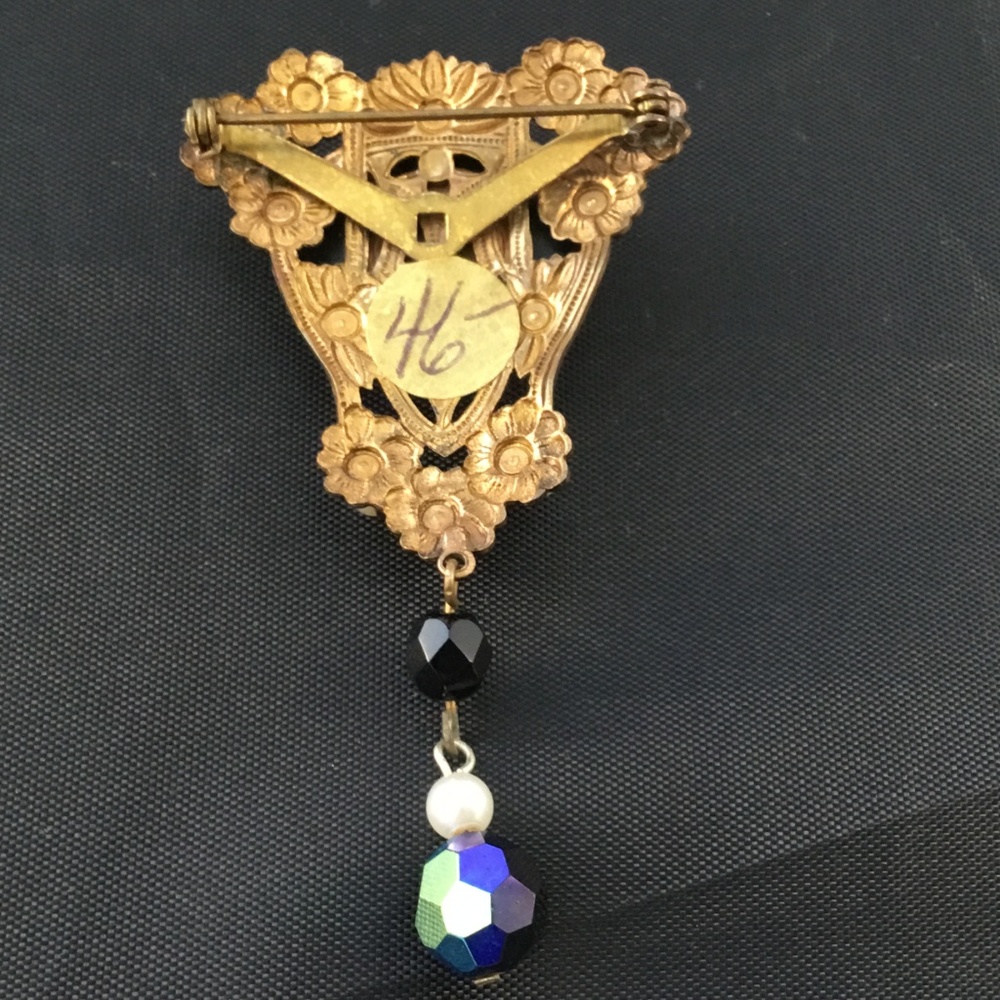 Vintage Pin Brooch Jet Pearls Gold Tone 3" long - Picture 5 of 7